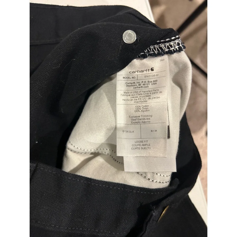 Carhartt B136 BLK Men's 36x34 Double Knee Canvas Duck Pants Loose Fit Black EUC
